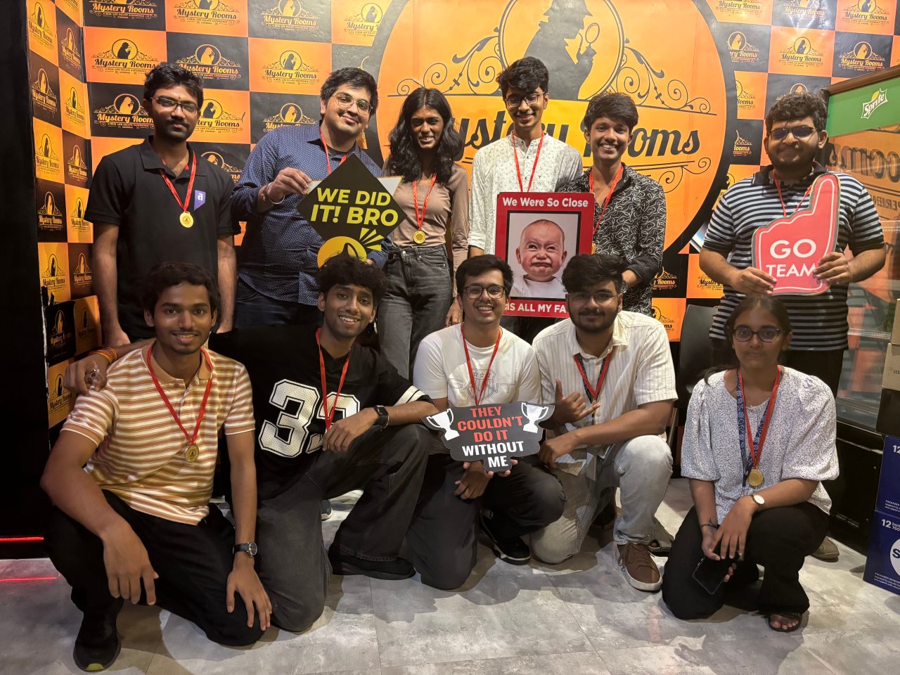 Intern event at a mystery room (Ashwanth pictured bottom left)!