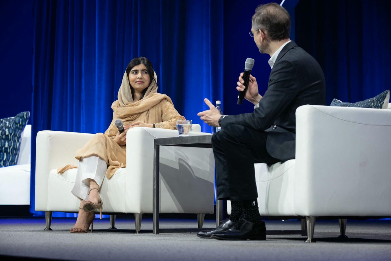 Malala Yousafzai was the featured guest speaker at Appian World 2022 with Appian Founder and CEO Matt Calkins.